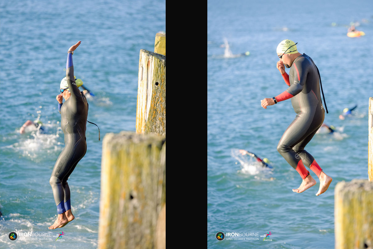 Andy Stainfield and Rose Pantoja entering the water at Ironbourne